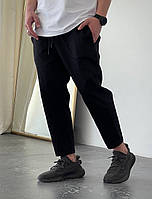 Мужские черные джинсовые штаны МОМ, укороченные мужские брюки деним черного цвета GRUF