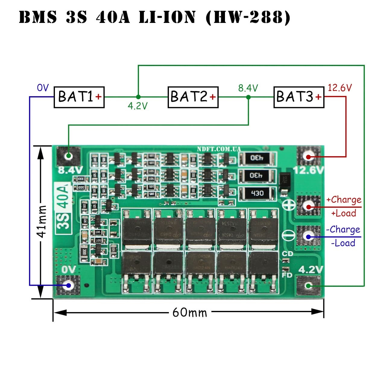 Купити Плата захисту BMS 3S 40A 11,1V (12,6V) для Li-Ion акумуляторів ...