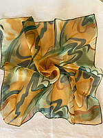 Шейный шифоновый платок терракотовый с зелёным