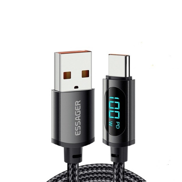 Кабель Essager Fast Charging Digital Display USB to Type-C PD100W 7A 100 cм Black