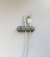 Фиксатор силиконовый зажим клейкий для USB кабелей на 3 провода цвет серый