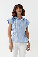 Женская рубашка с резинкой на талии - голубой цвет, M (есть размеры)