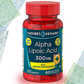 Альфа-ліпоєва кислота Nature's Reward Alpha Lipoic Acid 300 мг plus Biotin Optimizer, 60 капсул