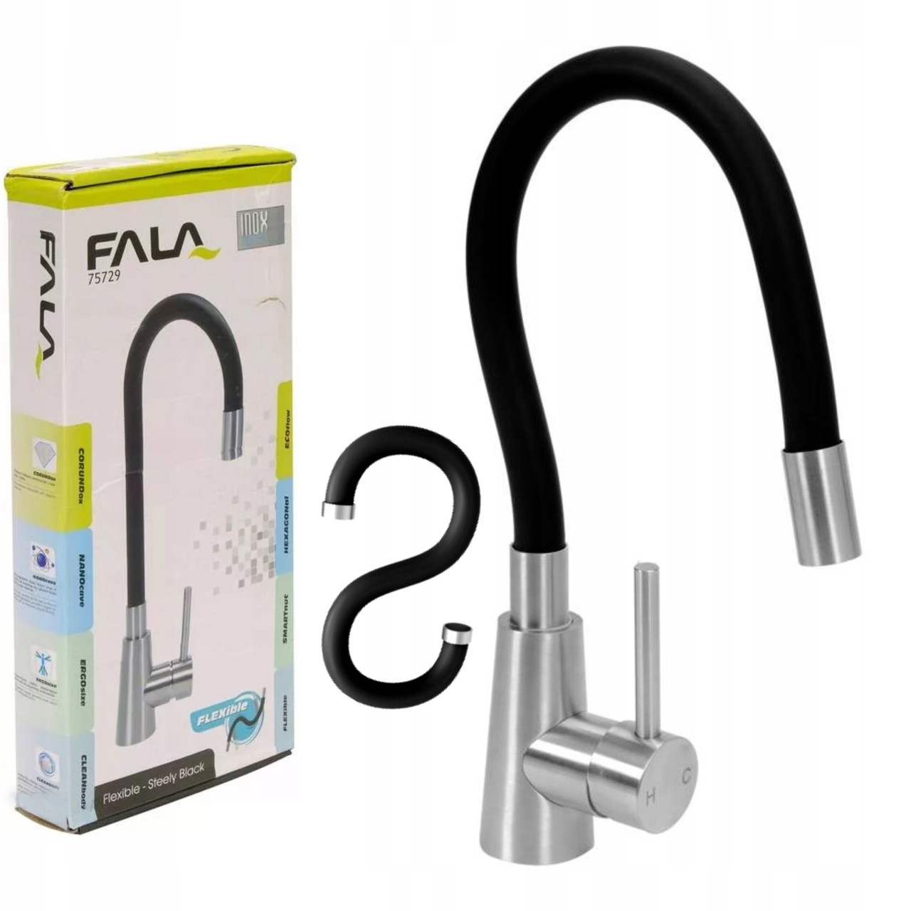 Кран на Кухню з Гнучким Виливом Чорний Fala Flexible Steely (75729)