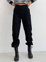Женские брюки карго S M L (42 44 46) черные с карманами