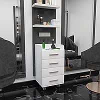 Тумба передвижная на колесиках 66х40х35. Комод мастера, косметологическая тележка с шухлядами Белый