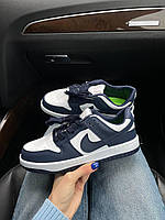 Бело-синие кожаные женские кроссовки Nike SB Dunk Low Blue