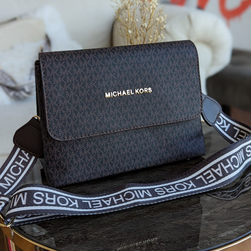 Маленька жіноча коричнева сумка MK крос-боді через плече, Популярна брендова модна міні сумочка клатч