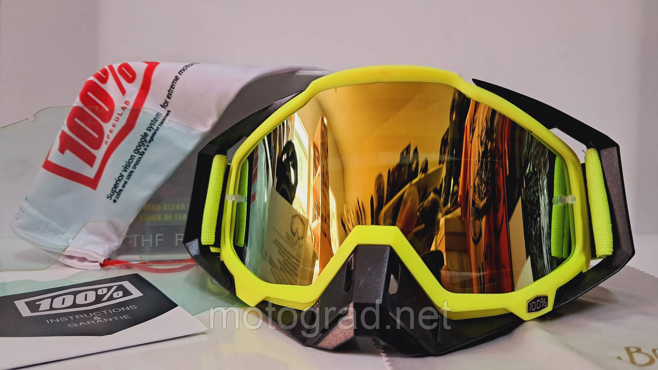 Кросові мото окуляри маска яскраво-зелена 100%, фото 1