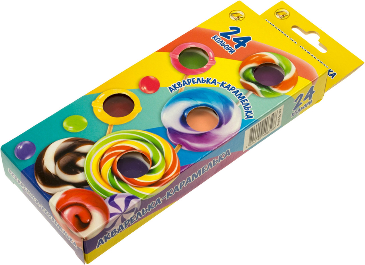 Акварель 24 кольор. "Акварелька-карамелька" медові,пласт/уп/Конотоп/(30), фото 1