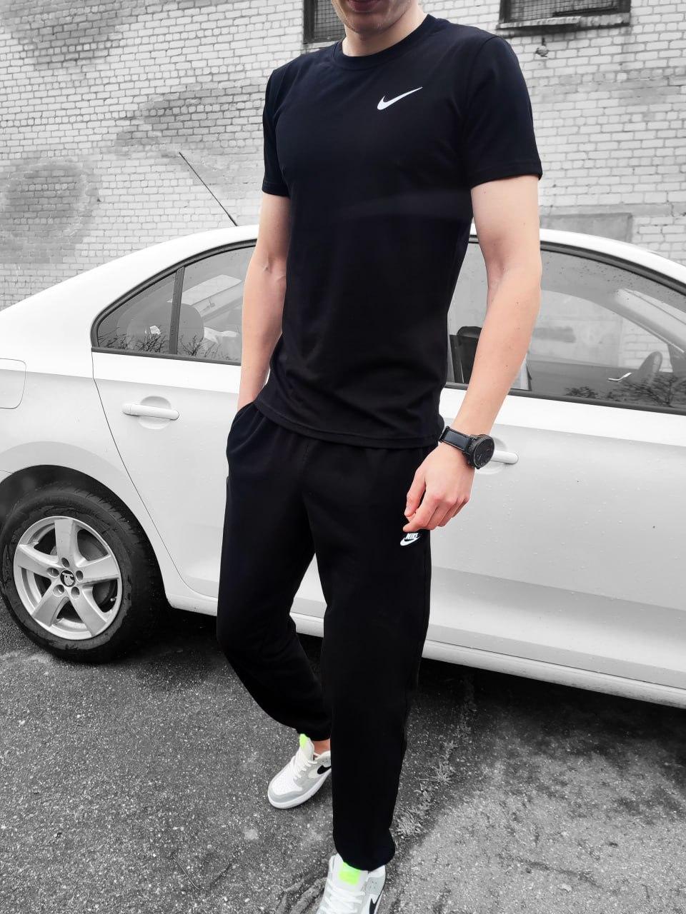 Чоловічий літній костюм Nike Футболка + Штани чорний ⁇ Спортивний комплект Найк на літо