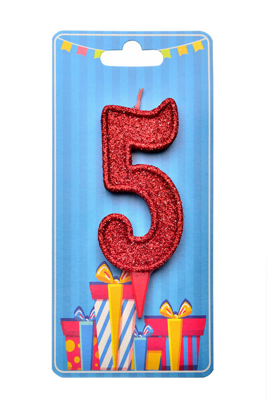 Свічка-цифра червона блиск "5"