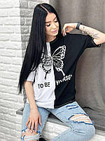 Двухцветная женская летняя футболка "Butterfly"батал