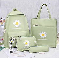 Набор школьный 4 в 1 рюкзак, сумка шопер, сумочка, пенал 1240-1 Зеленый