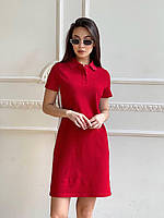Прямое платье поло с коротким рукавом с белыми лампасами и рубашечным воротником (р. 42-50) 55PL2469 L, Красный
