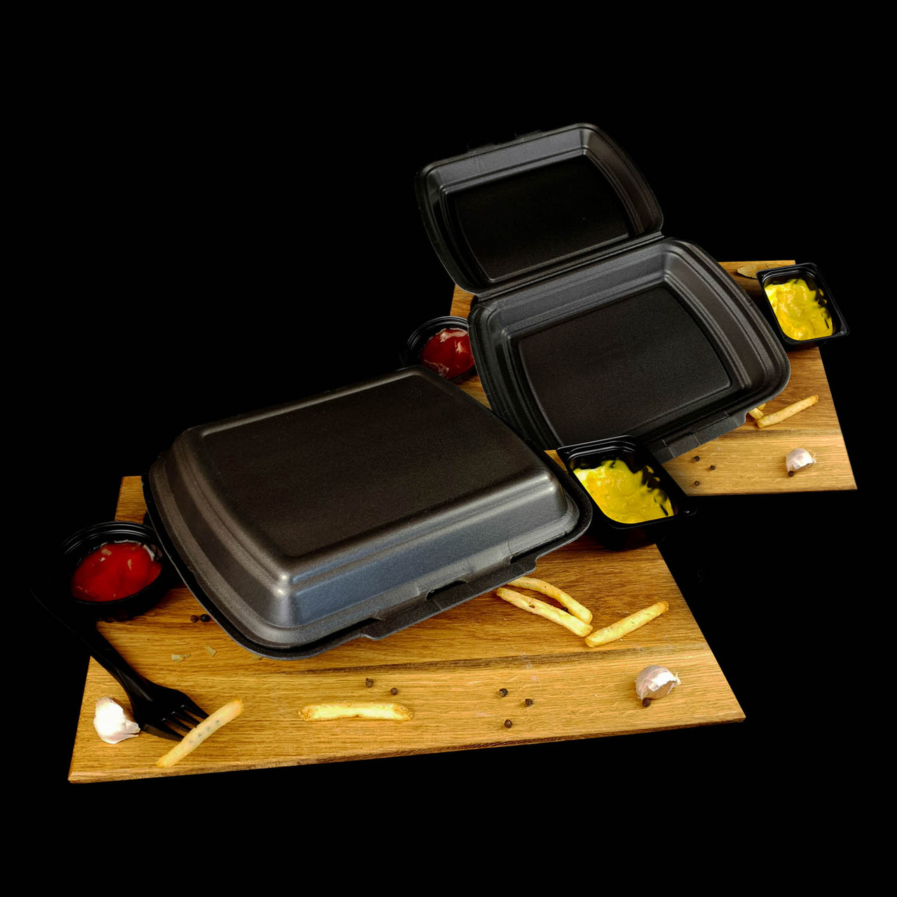 Ланч-бокс H-P-1 из вспененного полистирола большой черный, 25*21*7 см ...