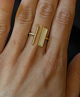 Женское белое кольцо колечко с камушками и эмалью квадратное кольцо