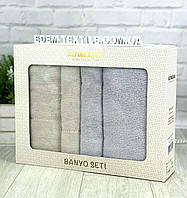 Набор махровых полотенец на подарок Pure&Soft, Серый, 50х90-2 шт, 90х150-2 шт