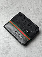 Кошелек мужской бумажник двойного сложения мужской бумажник черный Gucci большой логотип
