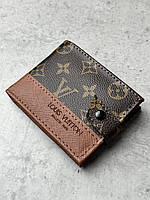 Мужской кожаный кошелек коричневый маленький двойной кошелек из эко кожи с зажимом с монетницей