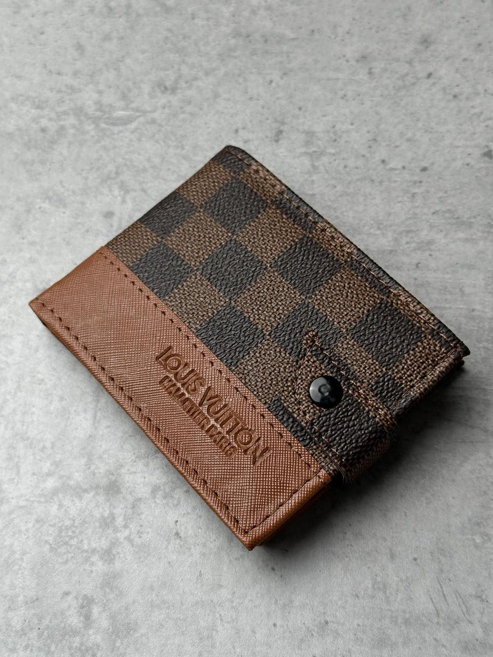 Гаманець чоловічий шкіряний коричневий маленький подвійний брендовий гаманець з еко шкіри з зажимом та з монетницею