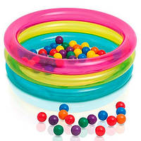 Детский круглый надувной бассейн Intex в комплекте разноцветные шарики Фан Болс (50шт) 86 x 25 см