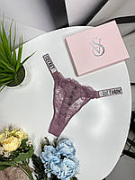 Трусики кружевные стринги Victoria Secret Женские фиолетовые трусики со стразами бикини