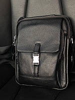 Мужская кожаная сумка-барсетка с ручкой и ремнем через плечо планшет мессенджер