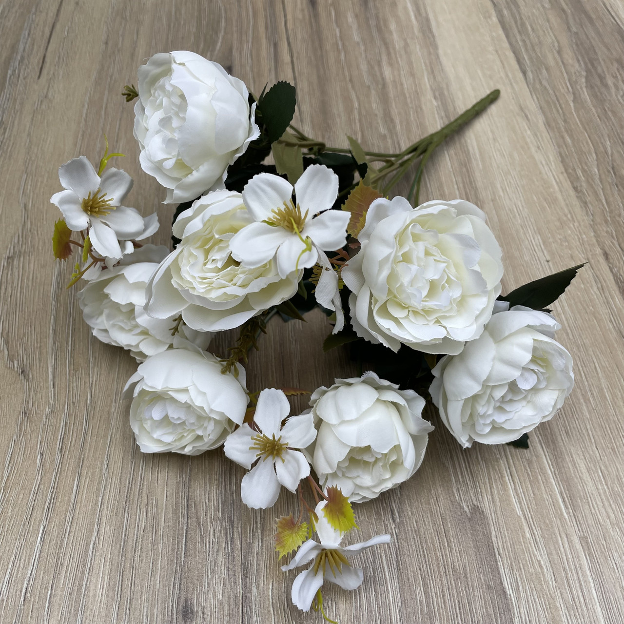 Букет півоній із ромашкою 7 голів 32 см. білий, фото 1