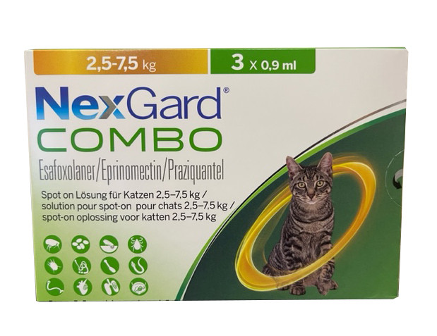 Нексгард Комбо Nexgard Combo для котів 2,5-7,5 кг краплі від бліх, кліщів, гельмінтів, 1 піпетка