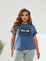 Женская футболка THINK TANK цвет джинсовый р.48/50 433735