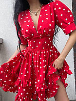 Яскрава жіноча сукня в горошок рукав ліхтарик і пишна спідниця Sms8235, фото 2