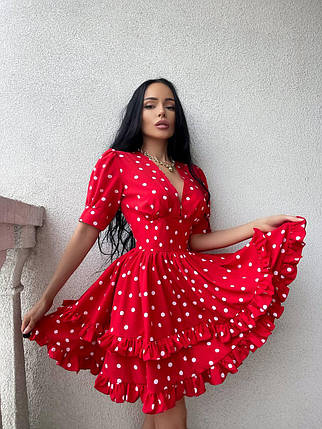 Яскрава жіноча сукня в горошок рукав ліхтарик і пишна спідниця Sms8235, фото 1