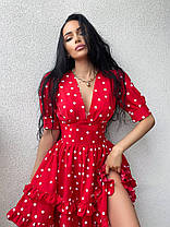 Яскрава жіноча сукня в горошок рукав ліхтарик і пишна спідниця Sms8235, фото 3