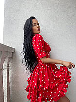 Яскрава жіноча сукня в горошок рукав ліхтарик і пишна спідниця Sms8235, фото 4