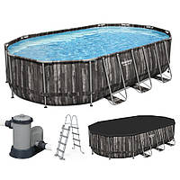 Каркасный овальный бассейн Bestway 5611R (610x366x122 см, 20241 л, лестница, фильтр, тент) Серый