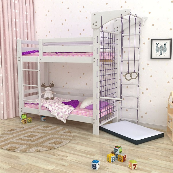 Спортивная кровать Babyson-14 белая двухъярусная 80x190 см