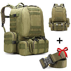 Тактичний рюкзак на 55л з підсумками 55х40х25 см, Олива + Подарунок Тактичний військовий ремінь Tactical Belt