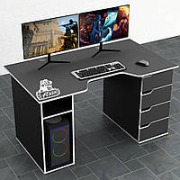 Геймерский игровой стол Rasin-1 каркас ЛДСП Черный 140х80х75 см (Comfy-Home ТМ) Черный с белой кромкой