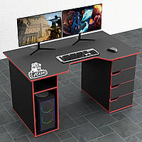 Геймерский игровой стол Rasin-1 каркас ЛДСП Черный 140х80х75 см (Comfy-Home ТМ) Черный с красной кромкой