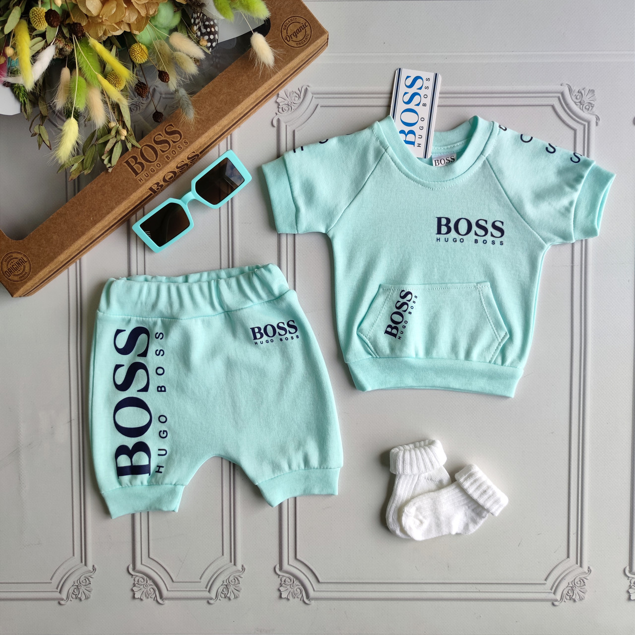 Дитячий м'ятний літній костюм з шортами для новонароджених Гуччі