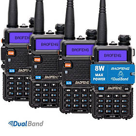 Рація Baofeng UV-5R MK4 комплект 4 шт., UHF/VHF, 8 Вт, 1800 мАч + Гарнітура + Ремінець на шию