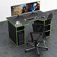 Геймерский игровой стол Rasin-2 каркас ЛДСП Черный 140х80х75 см (Comfy-Home ТМ) Черный с зеленой кромкой