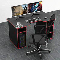 Геймерский игровой стол Rasin-2 каркас ЛДСП Черный 140х80х75 см (Comfy-Home ТМ) Черный с красной кромкой