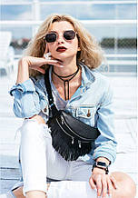 Сумка жіноча на пояс "Spirit" з натуральної шкіри Флотар Чорний