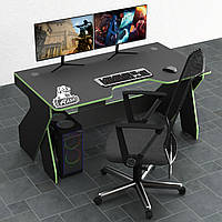 Геймерский игровой стол Rasin-4 каркас ЛДСП Черный 150х85х75 см (Comfy-Home ТМ) Черный с зеленой кромкой