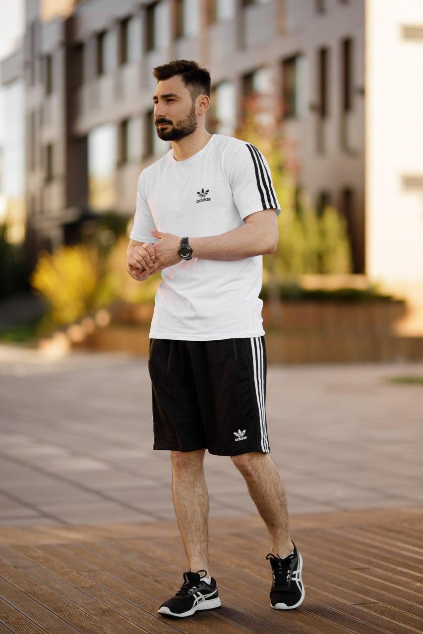 Чоловічий літній костюм Adidas Футболка + Шорти чорно-білий Адідас