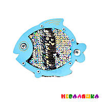 Заготовка для Бизиборда Маленькая Голубая Рыбка с Пайетками 11х9 см, Голографические Пайетки Блестяшки
