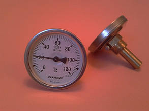 Термометр біметалічний трубчастий PAKKENS Ø63мм / Tmax = 120°С / гільза L=50 мм (з різьбою 1/2") Туреччина