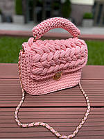 Стильна в'язана жіноча сумка ручної роботи з трикотажної пряжі, якісна літня сумочка рожева, SL